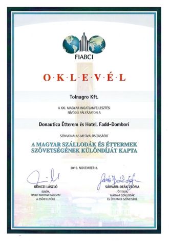 XXI. Magyar Ingatlanfejlesztési Nívódíj Pályázat - Különdíj - Donautica Étterem és Hotel